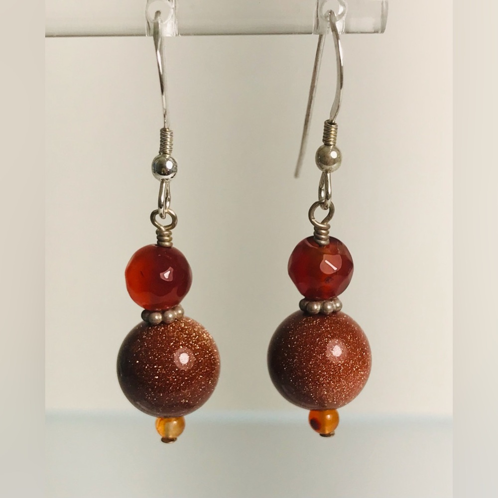 Handcrafted golden sandstone and orange agate beaded earrings.